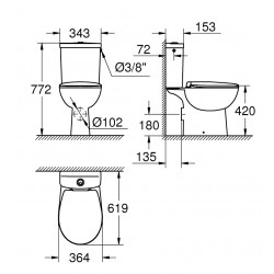 Tualetes pods Grohe BauCeramic Rimless ar Soft Close vāku, 39496000