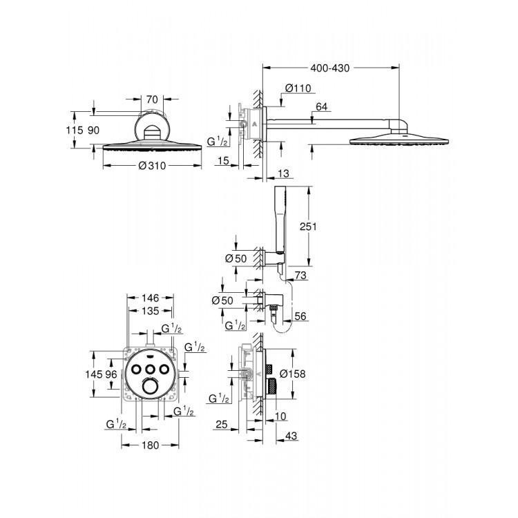 Dušas sistēma iebūvējamā GROHE SmartControl, 34705000 Dušas sistēma iebūvējamā GROHE SmartControl, 34705000