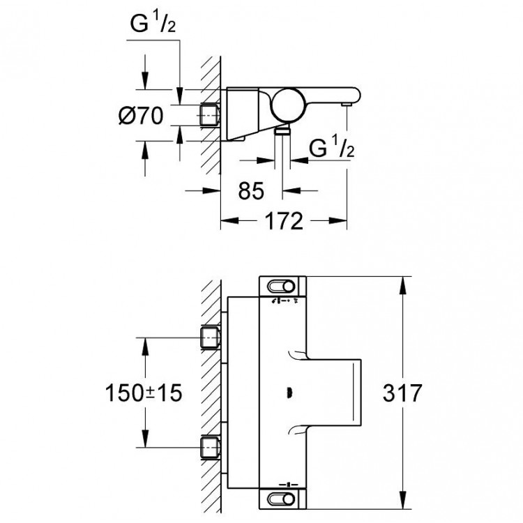 Vannas un dušas termostata maisītājs Grohe GROHTHERM 2000 New, 34464001 Vannas un dušas termostata maisītājs Grohe GROHTHERM 2000 New, 34464001