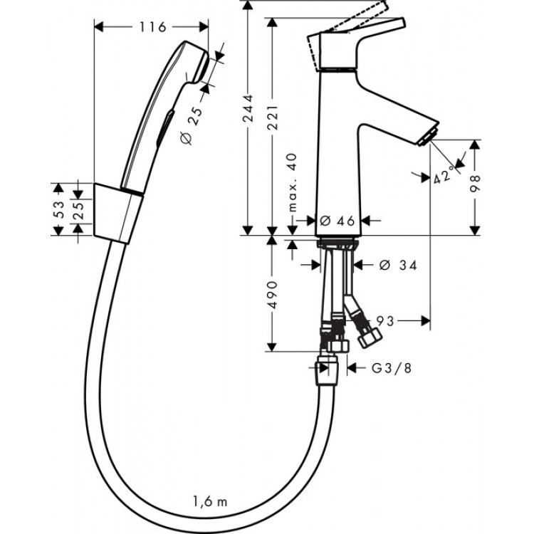 Izlietnes maisītājs ar bidetta rokas dušu Hansgrohe Talis S, 72290000 Izlietnes maisītājs ar bidetta rokas dušu Hansgrohe Talis S, 72290000