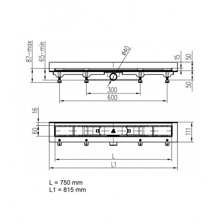 Dušas kanāls HACO PLZS 750 SM 750mm Dušas kanāls HACO PLZS 750 SM 750mm