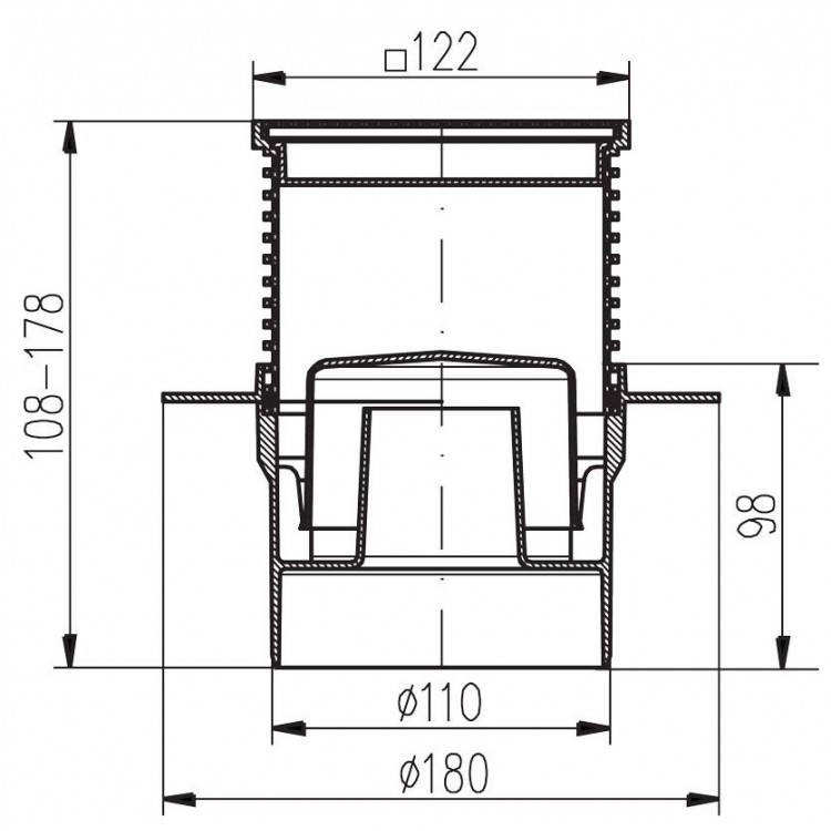 Traps HACO PVS 122x122 DN100 N, vertikāls Traps HACO PVS 122x122 DN100 N, vertikāls