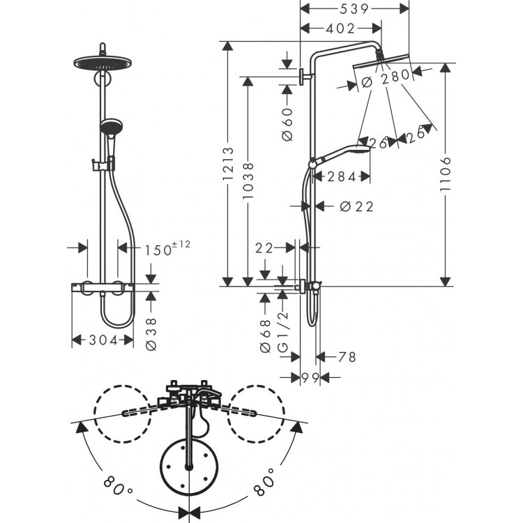 Dušas sistēma Hansgrohe Croma Select S280, 26890140 Dušas sistēma Hansgrohe Croma Select S280, 26890140
