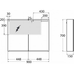 Vannas istabas skapītis ar spoguli IFO Option 90 LED Middle, balts 47186