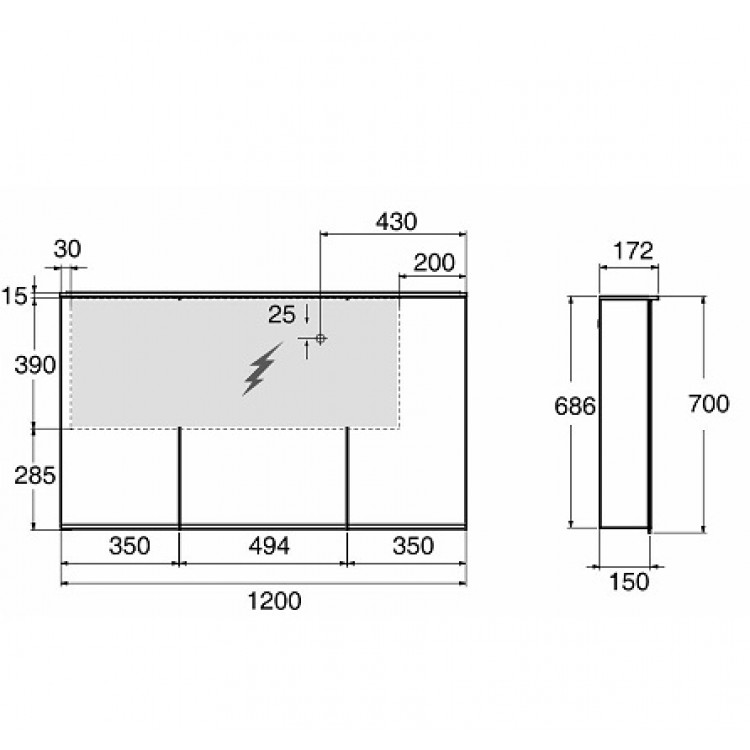 Vannas istabas skapītis ar spoguli IFO Option 120 LED High, balts 47189 Vannas istabas skapītis ar spoguli IFO Option 120 LED High, balts 47189
