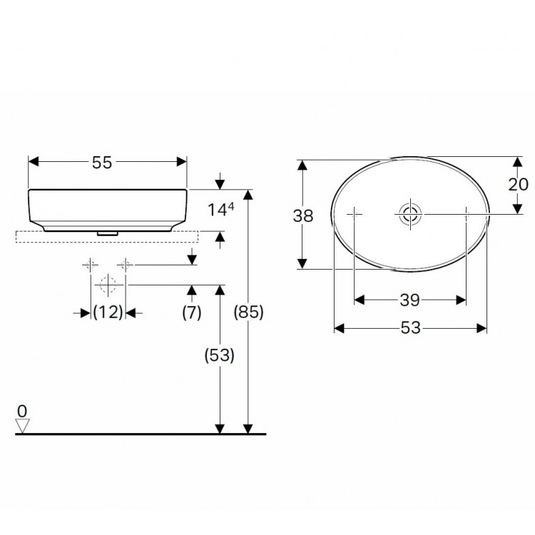 Vannas istabas uzliekamā izlietne VariForm 55cm, 500.771.01.2 Vannas istabas uzliekamā izlietne VariForm 55cm, 500.771.01.2