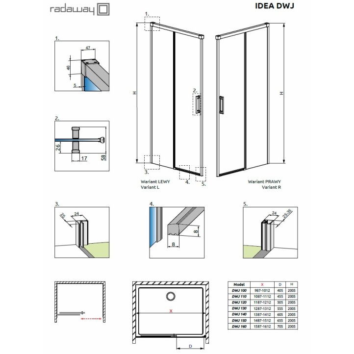Dušas durvis Radaway Idea DWJ 100 L/R