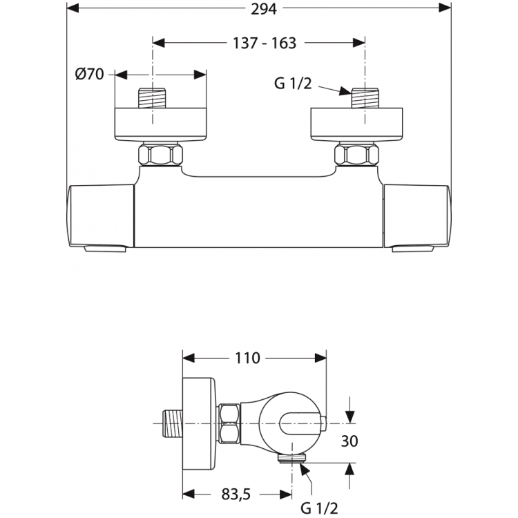 Termostata dušas maisītājs Ideal Standard Ceratherm 100, A4618AA Termostata dušas maisītājs Ideal Standard Ceratherm 100, A4618AA