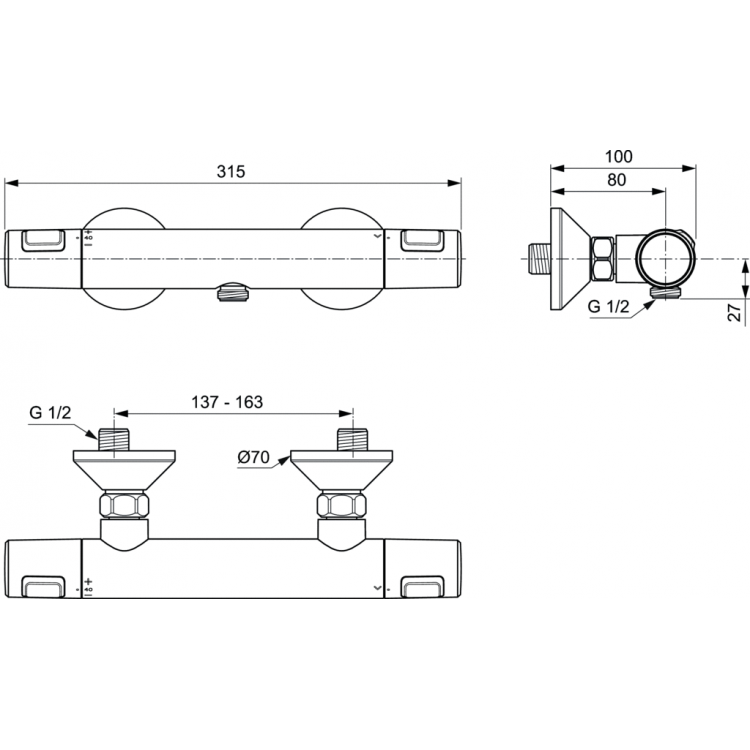Termostata dušas maisītājs Ideal Standard Ceratherm T25, melns matēts A7201XG Termostata dušas maisītājs Ideal Standard Ceratherm T25, melns matēts A7201XG