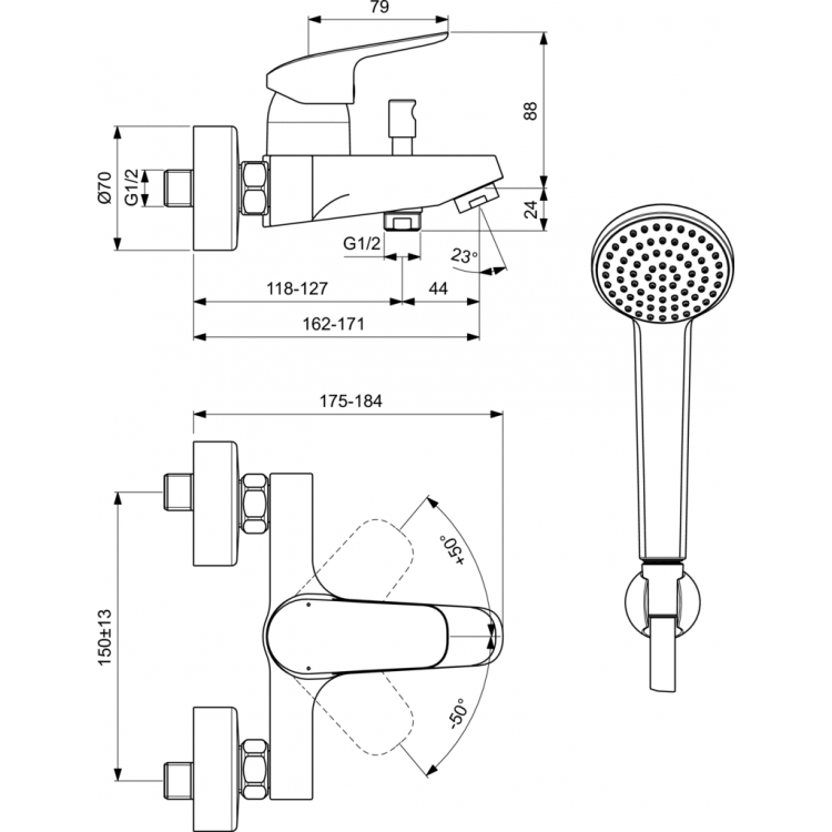 Vannas un dušas maisītājs Ideal Standard Ceraflex, B1722AA Vannas un dušas maisītājs Ideal Standard Ceraflex, B1722AA