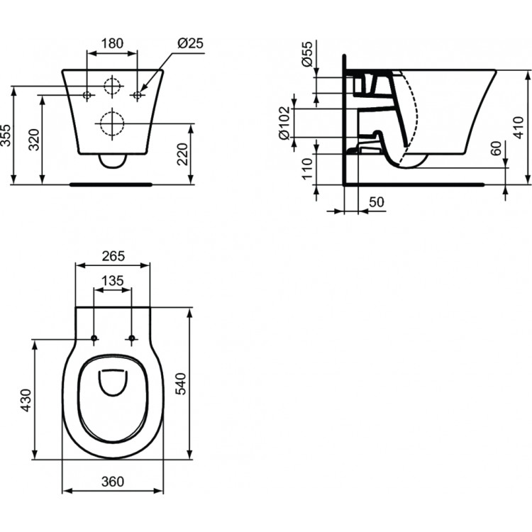 Tualetes pods piekaramais Ideal Standard Connect Air ar Soft Close vāku E00540 Tualetes pods piekaramais Ideal Standard Connect Air ar Soft Close vāku E00540