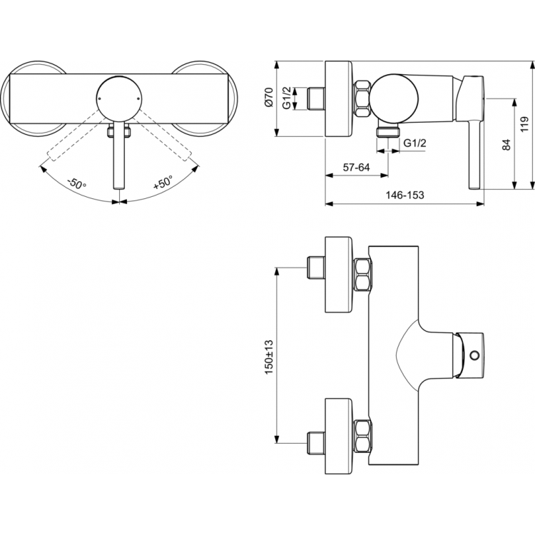Dušas maisītājs Ideal Standard Ceraline, hroms BC200AA Dušas maisītājs Ideal Standard Ceraline, hroms BC200AA