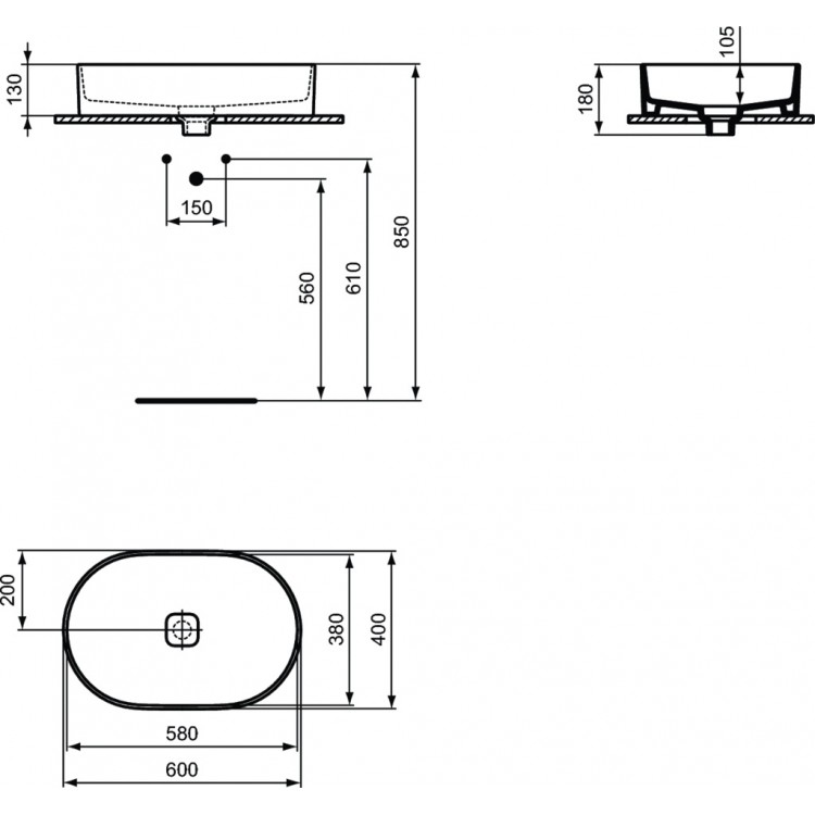 Vannas istabas uzliekamā izlietne Ideal Standard STRADA II 60x40cm, T298101 Vannas istabas uzliekamā izlietne Ideal Standard STRADA II 60x40cm, T298101