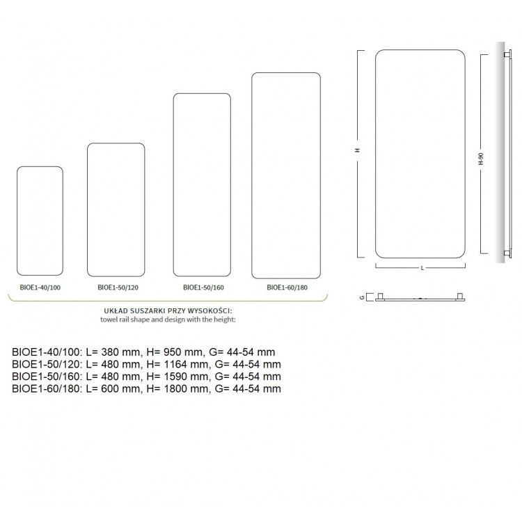 Elektriskais dvieļu žāvētājs BIONIC 2 380x950mm 310W, pelēks C19