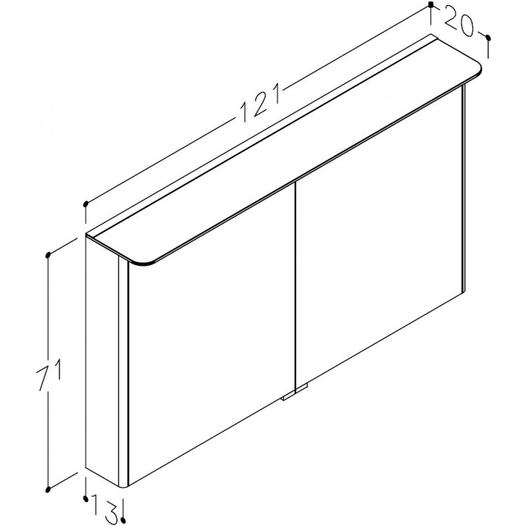 Vannas istabas skapītis ar spoguli Kame SOFT 121x71 cm, MD3DML/120-70/D01-SFT Vannas istabas skapītis ar spoguli Kame SOFT 121x71 cm, MD3DML/120-70/D01-SFT