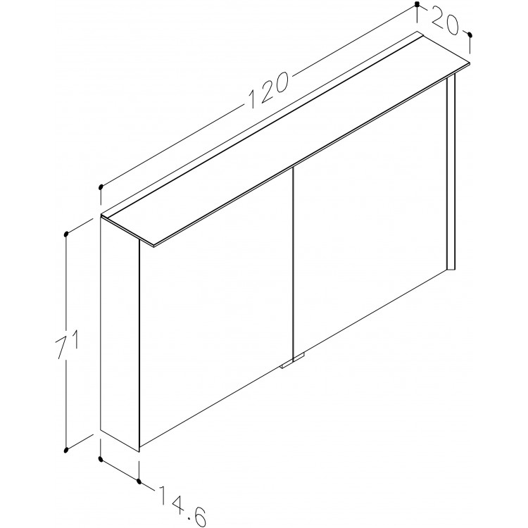 Vannas istabas skapītis ar spoguli KAME LOFT 120x71 cm, MD3DML/120-70/D02-LFT