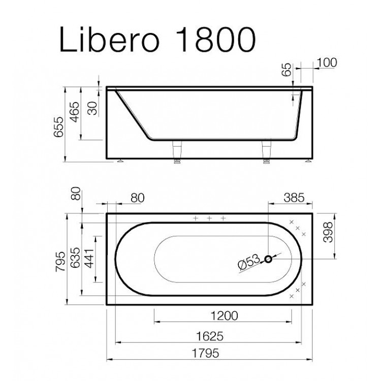 Taisnstūra vanna Vispool LIBERO 180x80 Taisnstūra vanna Vispool LIBERO 180x80