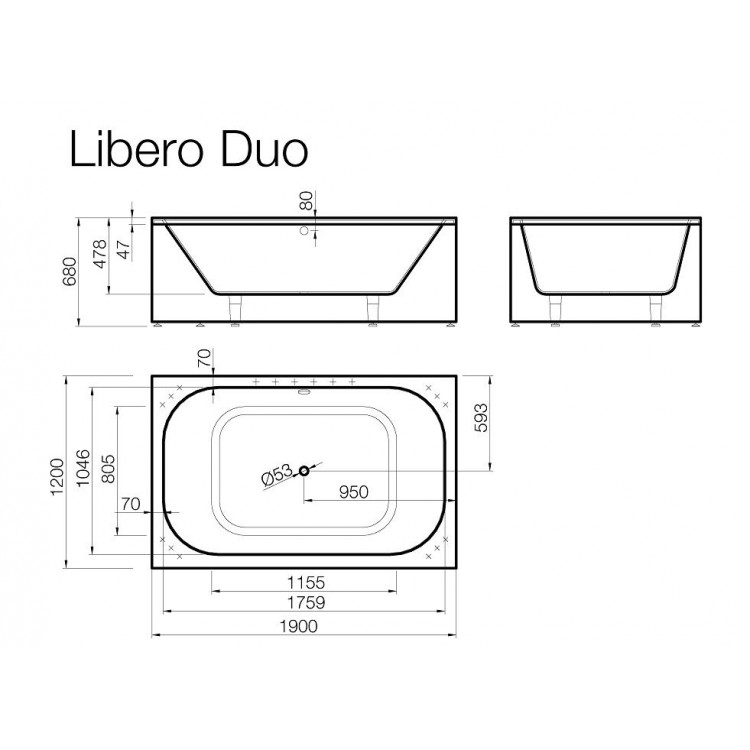 Taisnstūra vanna Vispool LIBERO DUO 190x120cm Taisnstūra vanna Vispool LIBERO DUO 190x120cm