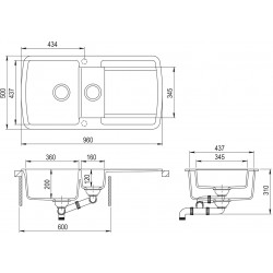 Virtuves izlietne HELIKA LIRA 960x500 mm, SQL151AW-113 Virtuves izlietne HELIKA LIRA 960x500 mm, SQL151AW-113