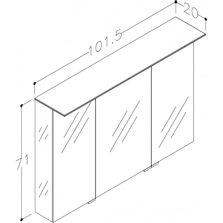 Vannas istabas skapītis ar spoguli KAME Vetro 101x71 cm,MC3DML/100-70 Vannas istabas skapītis ar spoguli KAME Vetro 101x71 cm,MC3DML/100-70