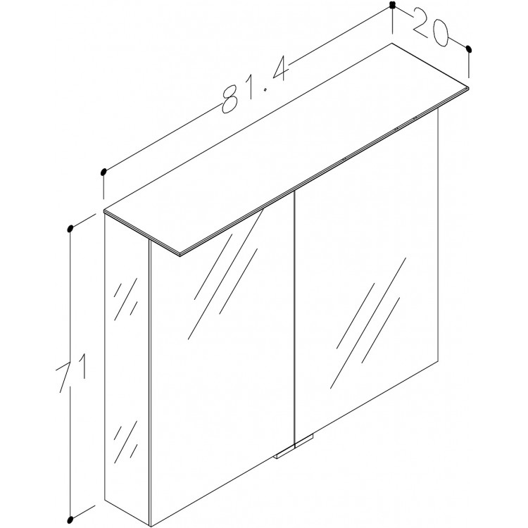 Vannas istabas skapītis ar spoguli KAME Vetro 81x71 cm,MC3DML/80-70/M