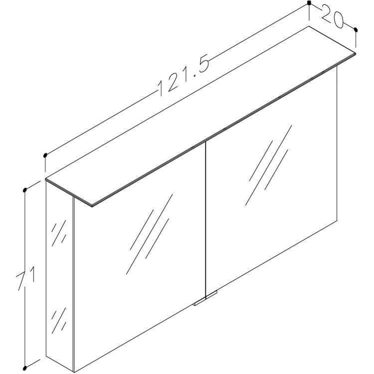Vannas istabas skapītis ar spoguli KAME Vetro 121x71 cm,MD3DML/120-70