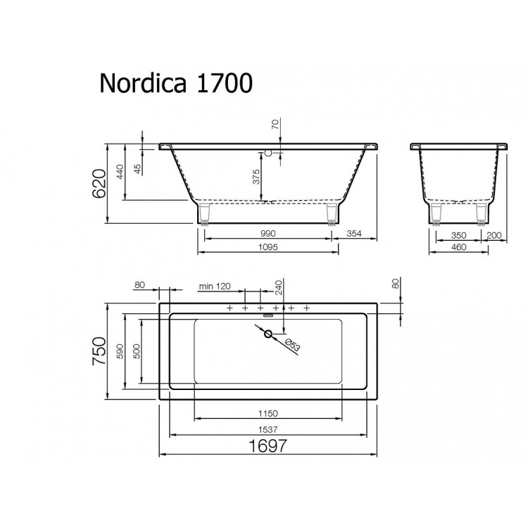 Taisnstūra vanna Vispool NORDICA 170x75 Taisnstūra vanna Vispool NORDICA 170x75