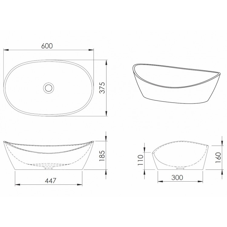 Vannas istabas uzliekamā izlietne PAA AMORE GRAPHITE 600x370mm, IAMS/01