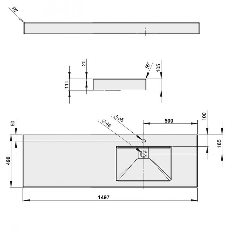 Vannas istabas izlietne PAA LONG STEP 150x49cm Vannas istabas izlietne PAA LONG STEP 150x49cm