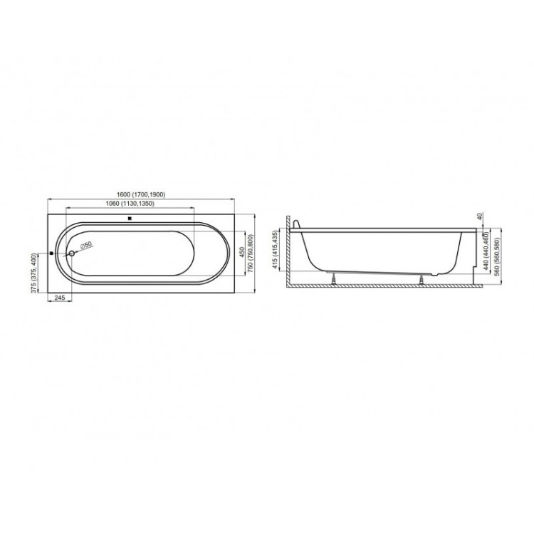 Taisnstūra vanna Polimat MEDIUM 160x75 cm, 00223 Taisnstūra vanna Polimat MEDIUM 160x75 cm, 00223