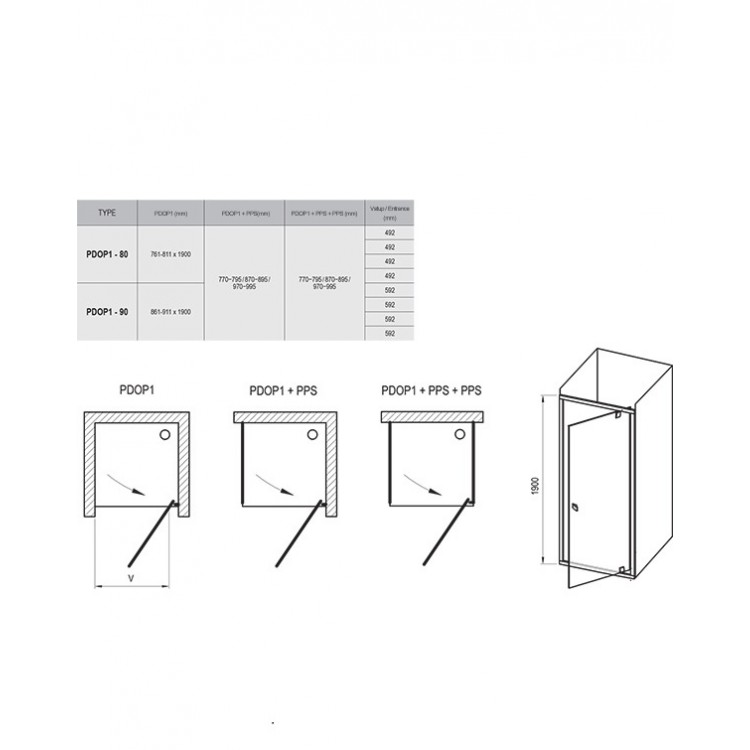 Dušas durvis RAVAK PIVOT PDOP1 80 cm, hroms