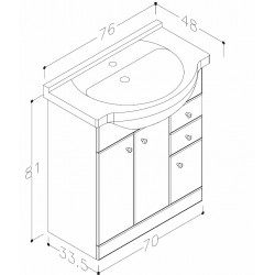 Vannas istabas skapītis ar izlietni RB PIANO 75cm VA75-1/P