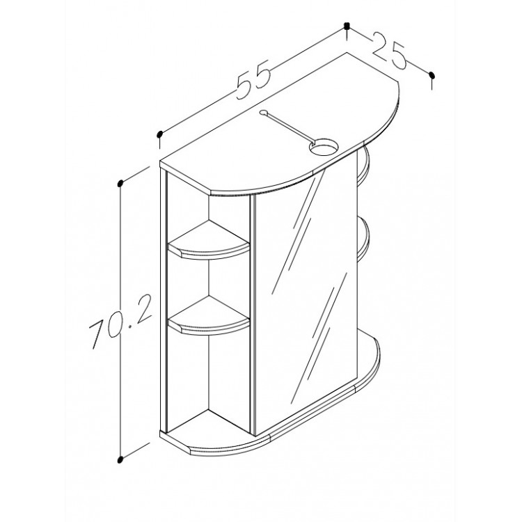 Vannas istabas skapītis ar spoguli RB PIANO 55cm VV55
