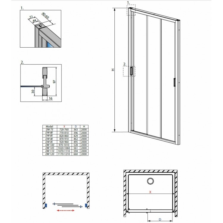 Dušas durvis Radaway EVO DW 85cm