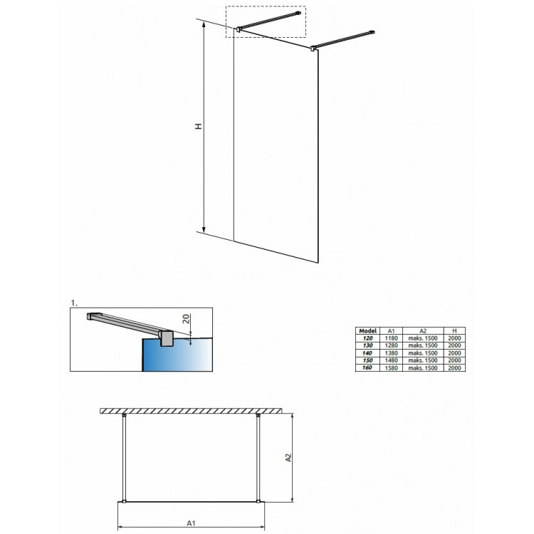 Dušas siena Radaway Modo New I 160x200cm Dušas siena Radaway Modo New I 160x200cm