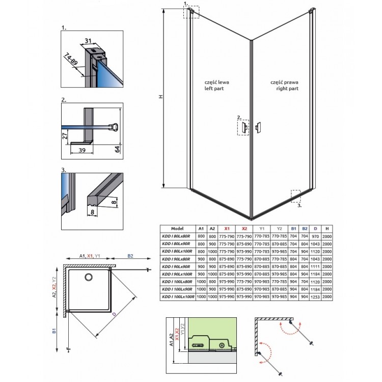 Dušas stūris kvadrātveida Radaway NES KDD I 100x100cm Dušas stūris kvadrātveida Radaway NES KDD I 100x100cm