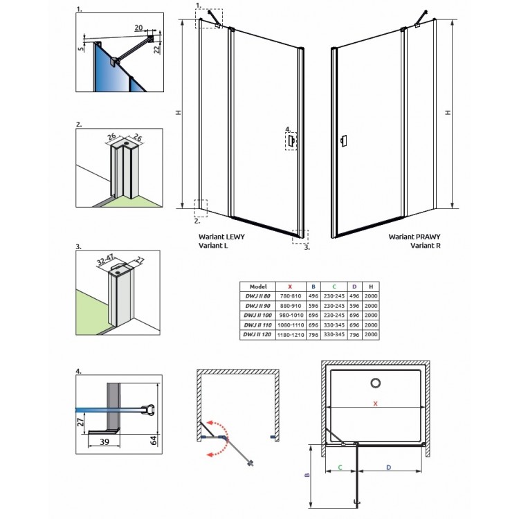 Dušas durvis Radaway NES DWJ II 80 L/R
