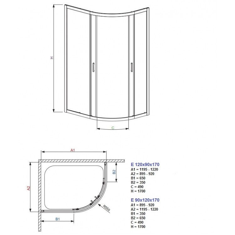 Dušas stūris pusapaļš Radaway Premium Plus E 120x90 cm Dušas stūris pusapaļš Radaway Premium Plus E 120x90 cm