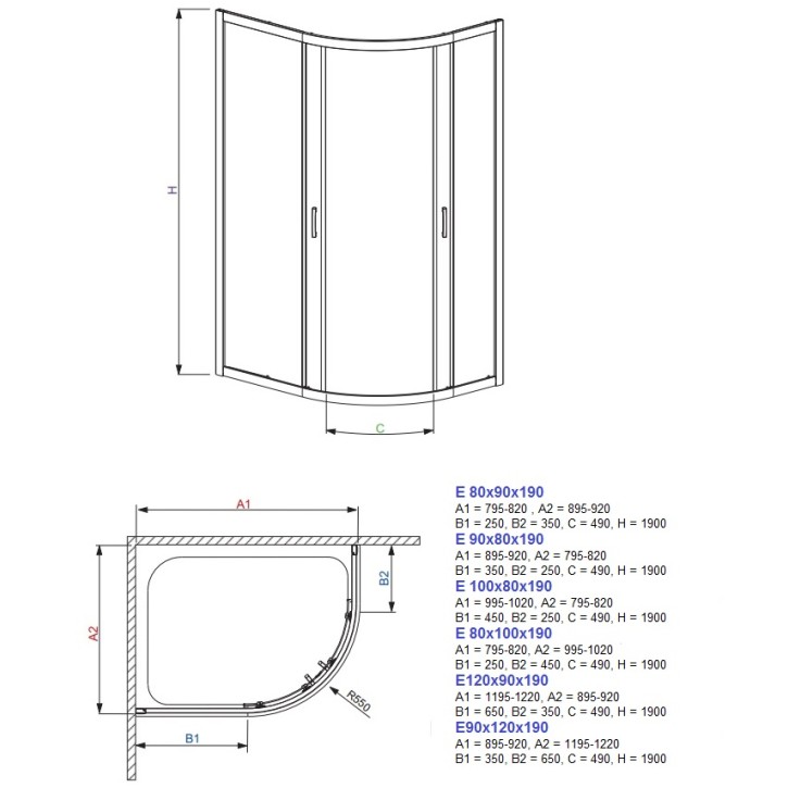Asimetriska dušas kabīne Radaway Premium Plus E 100x80cm