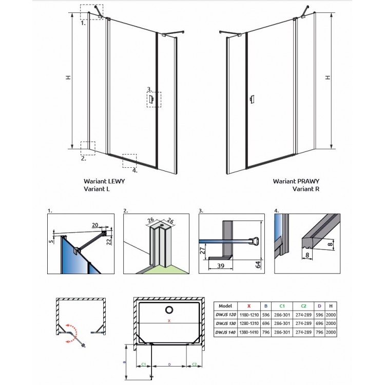 Dušas durvis Radaway NES DWJS 120 L/R