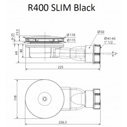 Dušas sifons Radaway D90 R400 Black Slim