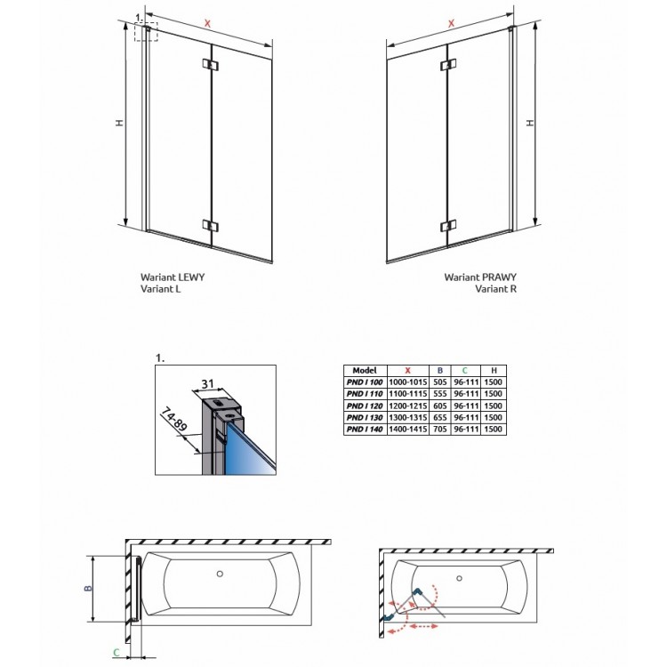 Vannas sieniņa Radaway NES PND I 140 cm Vannas sieniņa Radaway NES PND I 140 cm