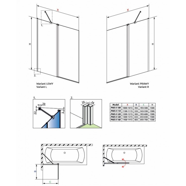 Vannas sieniņa Radaway NES PND II 140 cm Vannas sieniņa Radaway NES PND II 140 cm
