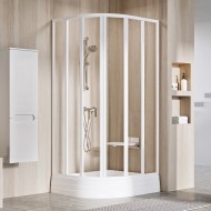 Dušas stūris pusapaļš RAVAK SKKP6 90cm, balts/caurspīdīgs