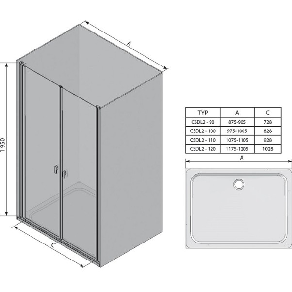 Dušas durvis RAVAK Chrome CSDL2 90 cm, satīns