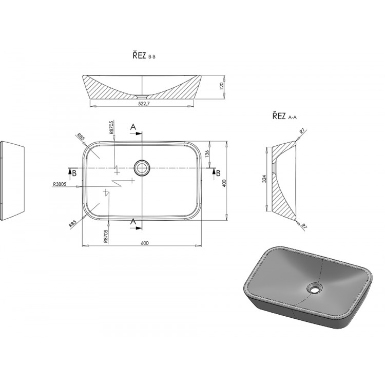 Vannas istabas uzliekamā izlietne Ravak Ceramic 600 R 60x40cm
