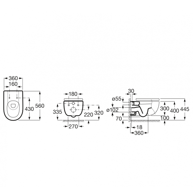 Tualetes pods piekaramais Roca Meridian Rimless A34H240000 Tualetes pods piekaramais Roca Meridian Rimless A34H240000