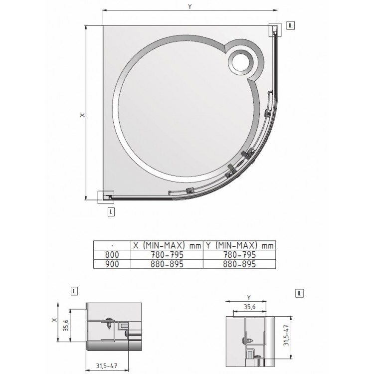 Dušas stūris pusapaļš Roltechnik LLR2 800x800 mm, balts Dušas stūris pusapaļš Roltechnik LLR2 800x800 mm, balts