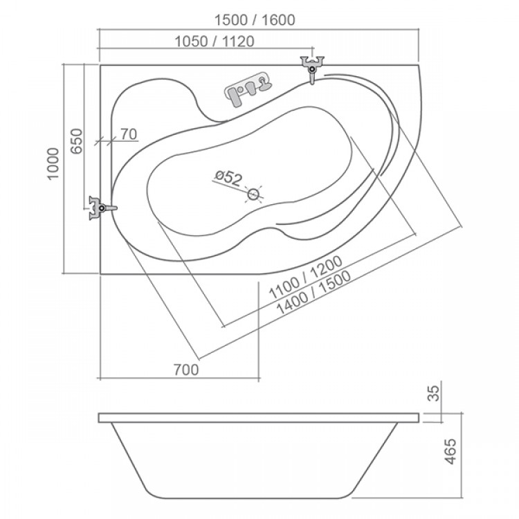 Stūra vanna Roth Roltechnik TULLIP 160x100 cm L/R