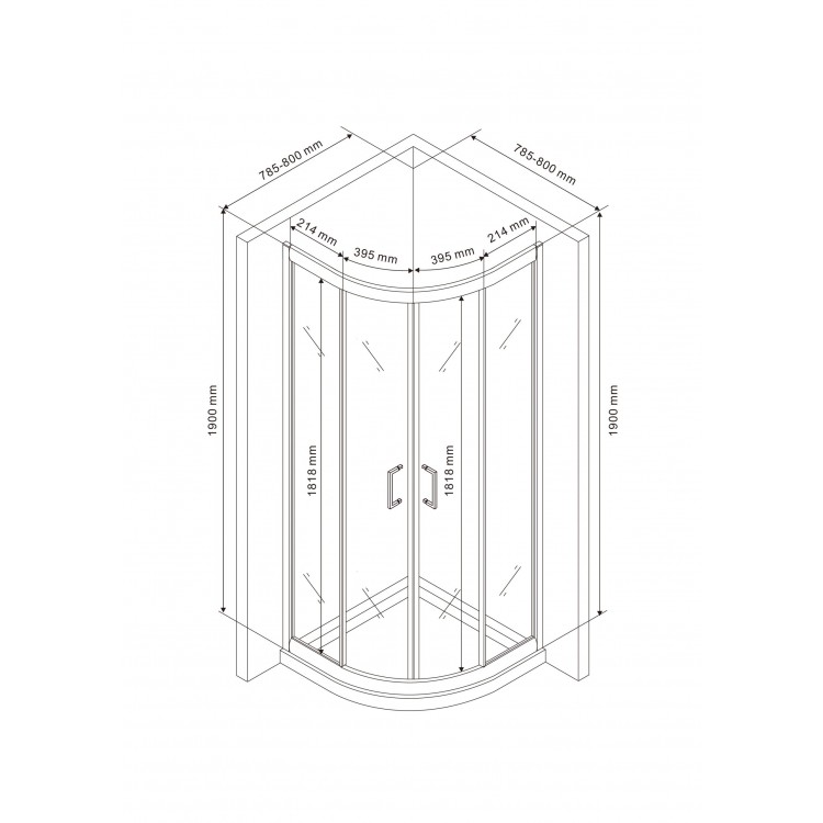 Dušas stūris pusapaļš Rubineta RUB-203 80x80cm, 693001